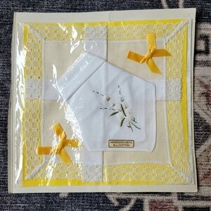 Vintage New Linen Handkerchief Hanky Floral